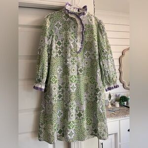 JODIFL Dress in Green and Lilac Ruffle